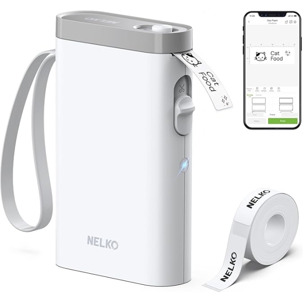 Nelko Label Maker Machine with Tape, P21 Bluetooth Label Printer, Wireless Mini Label Makers with Multiple Templates for Organizing Office Home, White