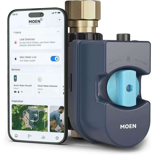 Moen Flo Smart Water Monitor and Automatic Shutoff Sensor, Wi-Fi Connected Water Leak Detector for 1-Inch Diameter Pipe, 900-006